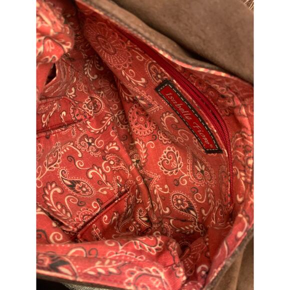 Isabella Fiore Women One Size Brown Suede Fringe Messenger Bag Floral - Picture 4 of 9